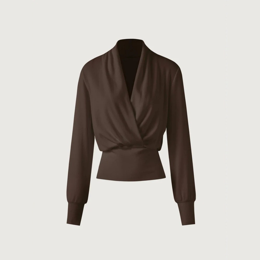 OGL | NWT Eco-Mousse Surplice Tuckable Top in Espresso Brown